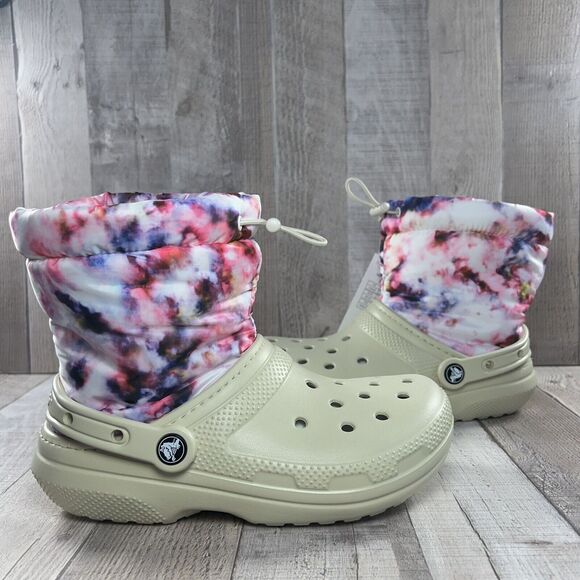 Crocs Classic Lined Neo Puff Tie Dye Boot Pull On Women's Size 6 Bone Beige Pink - Picture 3 of 13